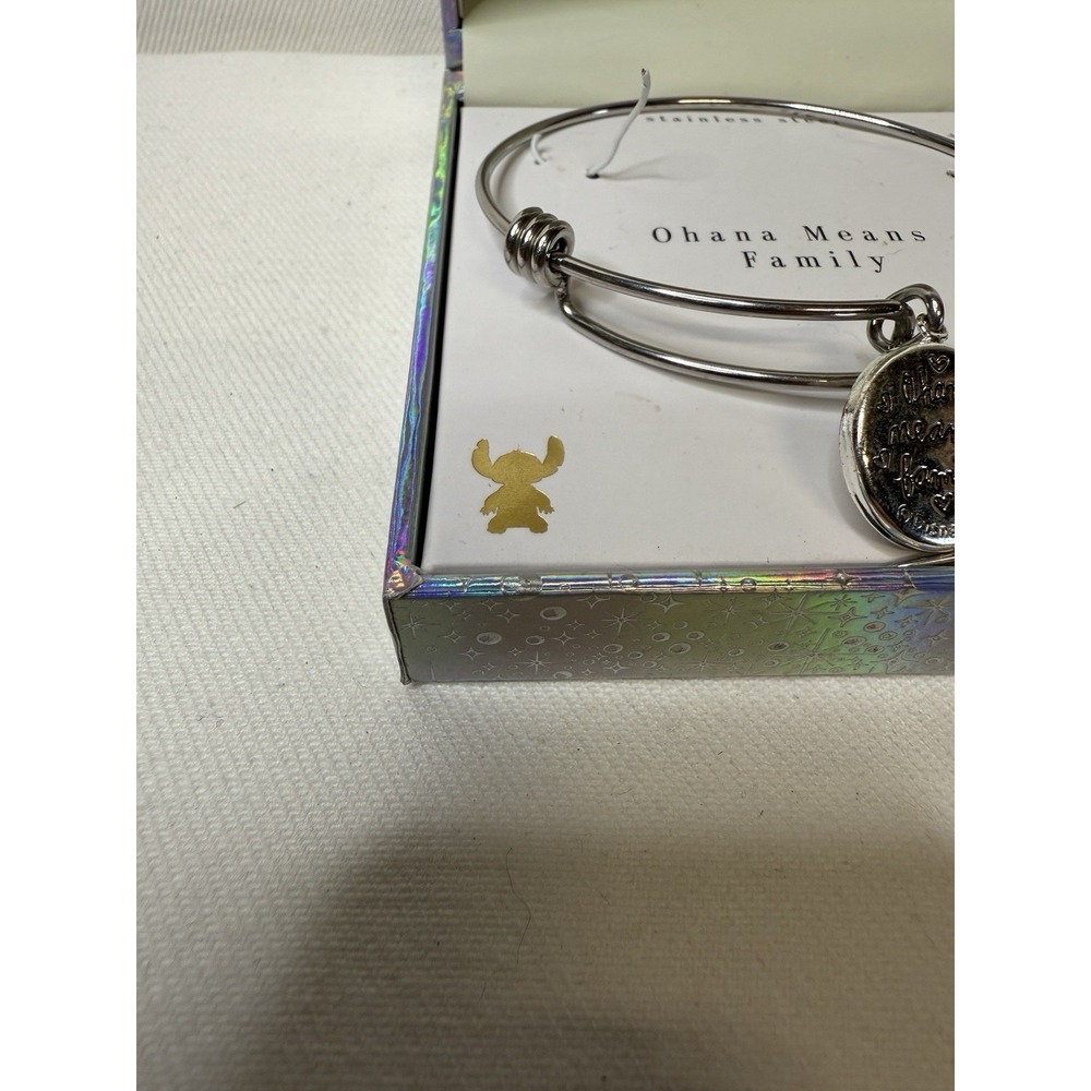 Disney Lilo & Stich Ohana Means Family flower bangle bracelet stainless steel - Picture 3 of 5